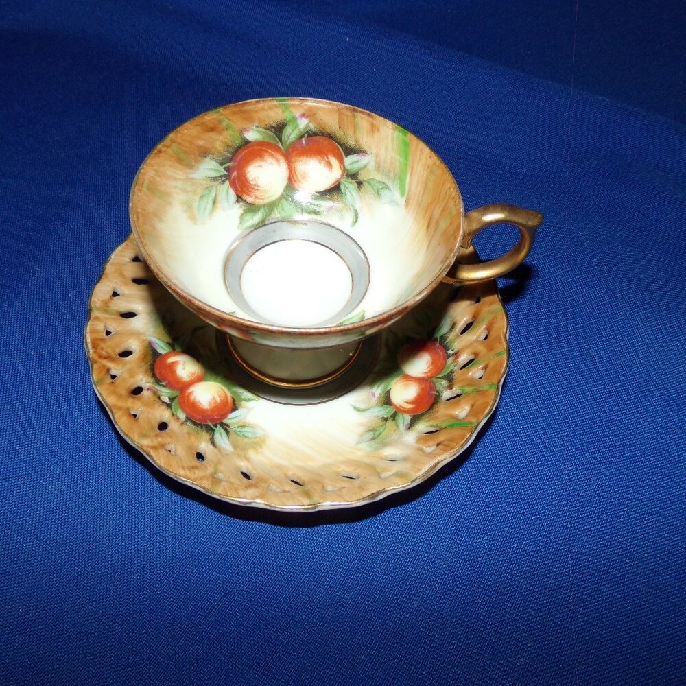 Vintage Tilso China Cup & Saucer Matching Set - Fruit Motif